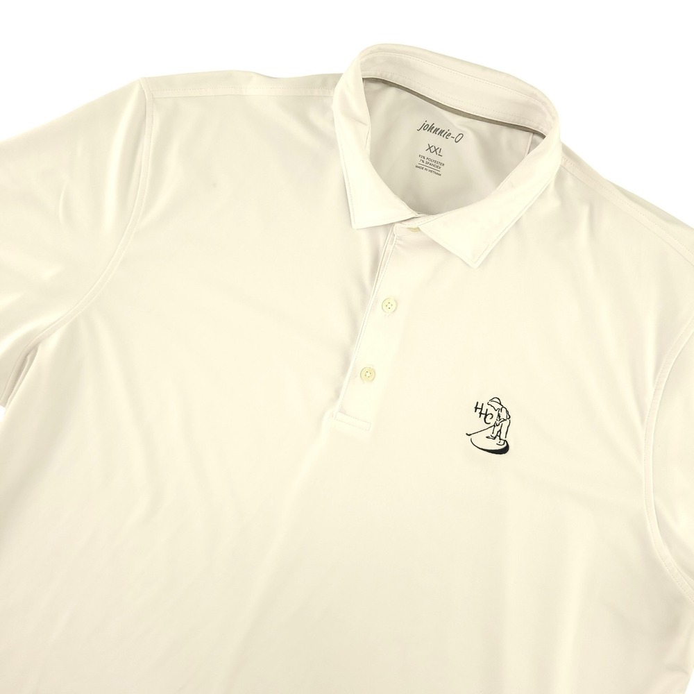 Johnnie-O Polo Shirt Mens 2XL White Solid HC Golfer Logo Performance Stretch Top